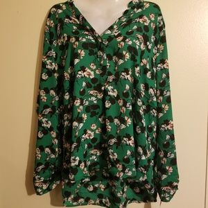 Green Flower Patterned Blouse
